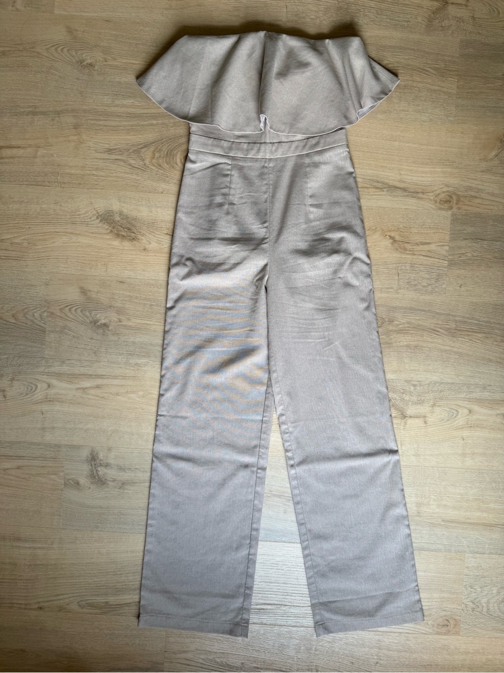 Forever 21 Strapless Ruffle Wide-Leg Jumpsuit in Light Taupe